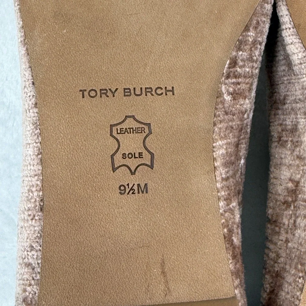 Tory Burch Dusty Rose Velvet Ribbed Smoking Slipper Loafers‎ Gold Trim Flats 9.5